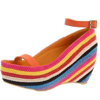 Fahrenheit Women's 'Fig-02' Orange Slingback Rainbow-Wedge Sandals