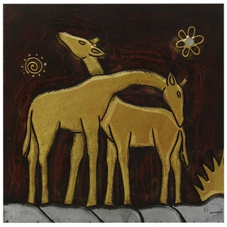 Hand-Carved 'Giraffe Pair' Wall Panel, Handmade in Indonesia