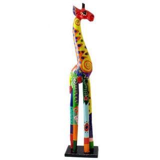 Hand-Carved Multi-Colored Giraffe Statue (Indonesia)