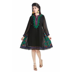 Black Micro Georgette Laces Kurti Tunic (India)