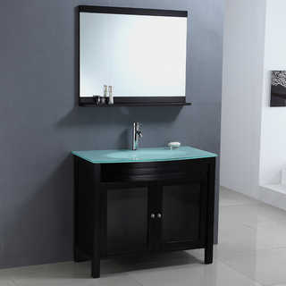 Modern Tempered Glass Top Single Sink Bathroom Vanity and Mirror