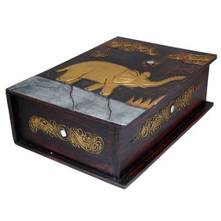 13-Inch Carved Elephant Book Style Box (Indonesia)