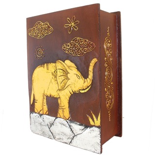 Handmade 13-Inch Carved Elephant Book Style Box (Indonesia)