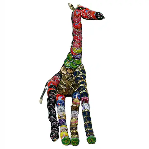 Handmade Recycled Metal Bottle Cap Giraffe Wall Plaque (Kenya)