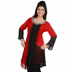 Red/Black Shaded Viscose Georgette Kurti Tunic (India)