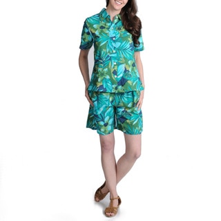 La Cera Women's Teal Floral Print Casual Shirt and Short Set