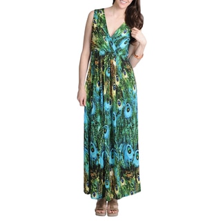 La Cera Women's Peacock Printed Sleeveless Maxi Dress