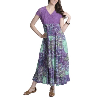 La Cera Women's Purple Lace and Floral Two-tone Maxi Dress