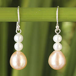 Sterling Silver 'Peaches' Cultured Pearl Earrings (4-8 mm) (Thailand)