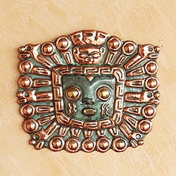 Handmade Copper and Bronze 'Great Inti' Inca Mask (Peru)