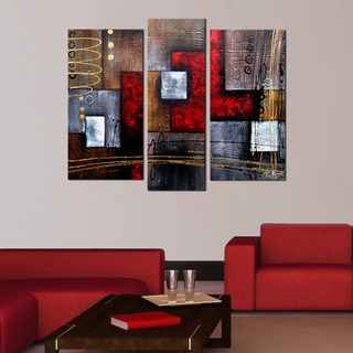 'Abstract 407' Hand Painted 3-piece Gallery-wrapped Canvas Art Set