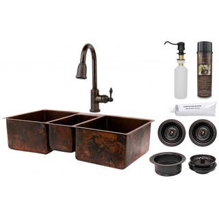 Premier Copper Products Triple Basin Sink with Pull Down Faucet Package