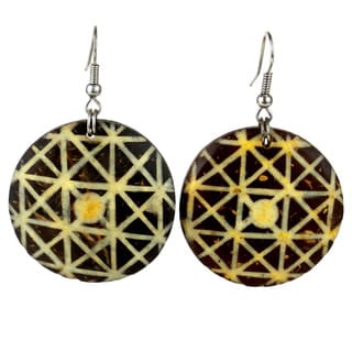 Handmade Round Coconut Inlaid with Bone Earrings (Mozambique)