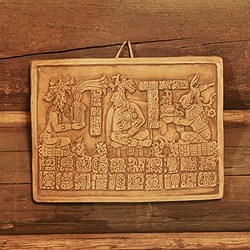 Handmade Ceramic 'Maya Coronation in Ochre' Wall Plaque (Mexico)