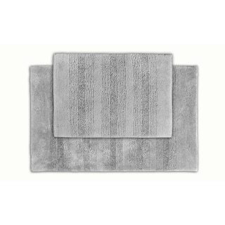 Somette Westport Platinum Grey Stripe Washable 2-piece Bath Rug Set
