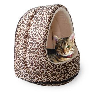 PAW Furry Cheetah Print Canopy Pet Bed Cave for Cats