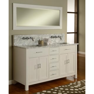 Direct Vanity 63-inch Hutton Premium Pearl White and Marble Double Sink Bathroom Vanity Console