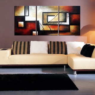 'Abstract 418' 3-piece Gallery-wrapped Hand Painted Canvas Art Set