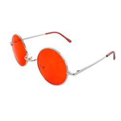 Retro Round Sunglasses Silver Red Frame and Red Lenses for Women and Men