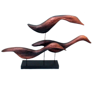 Handmade Copper Finished 3-duck Family Sculpture (Indonesia)
