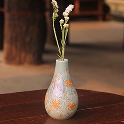 Handmade Celadon Ceramic 'Orchid Vine' Vase (Thailand)