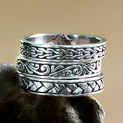 Set of 3 Men's Sterling Silver 'Three Principles' Rings (Indonesia)