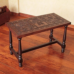 Handmade Mohena Wood and Leather 'Inca Mailman' Coffee Table (Peru)