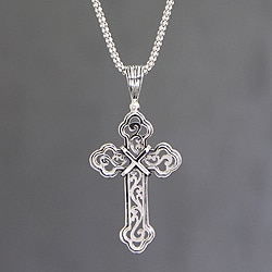 Handcrafted Sterling Silver 'Luminous Faith' Cross Necklace(Indonesia)