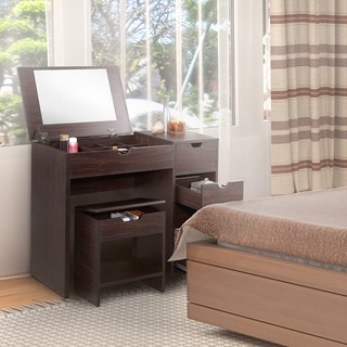Furniture of America Laurel Multi-Storage Vanity Table with Mirror and Stool
