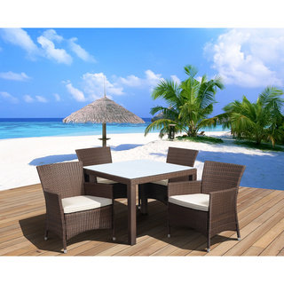 Atlantic Liberty Brown Square 5-piece Wicker Outdoor Dining Set with Off-white Cushions