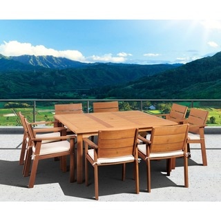 Amazonia Albany 9-piece Euclyptus Wood Square Dining Set with Beige and Off-white Cushions