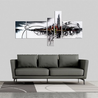 'City On The River' 5-piece Gallery-wrapped Hand Painted Canvas Art Set