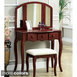 Furniture of America Classic Nasheline 3 Drawer Vanity / 3 Sided Mirror Set