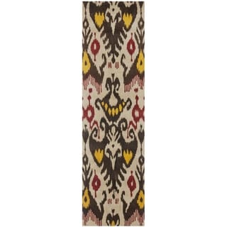 Safavieh Hand-made Ikat Beige/ Brown Wool Rug (2'3 x 12')