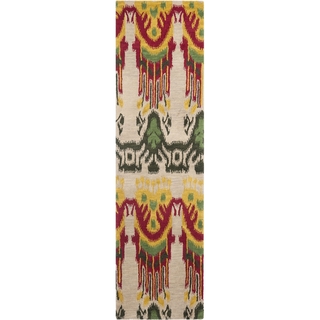 Safavieh Hand-made Ikat Beige/ Yellow Wool Rug (2'3 x 10')