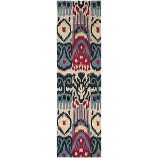Safavieh Hand-made Ikat Beige/ Blue Wool Rug (2'3 x 10')