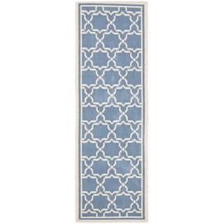 Safavieh Indoor/ Outdoor Courtyard Double-trellis-pattern Blue/ Beige Rug (2'3'' x 8')