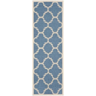Safavieh Indoor/ Outdoor Courtyard Trellis-pattern Blue/ Beige Rug (2'3'' x 8')