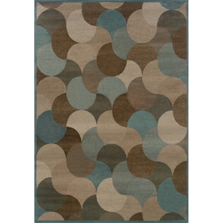 Abstract Beige/ Stone Blue Area Rug (6'7 x 9'6)
