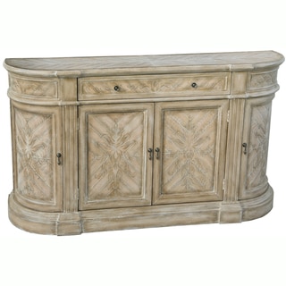 Hand Painted Distressed Natural and White Finish Credenza