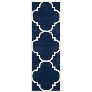 Safavieh Handmade Moroccan Dark Blue Large Quatrefoil Wool Rug (2'3" x 9')