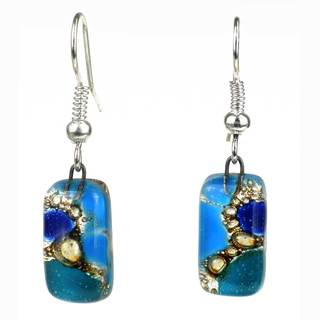 Handmade Blue Earthtones Small Fused Glass Earrings (Chile)