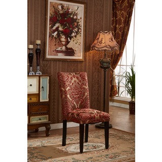 Elegant Red/Golden Damask Parson Chairs (Set of 2)