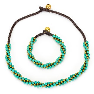 Thai-handicraft Turquoise and Brass 'Twisted' Necklace and Bracelet Set (Thailand)