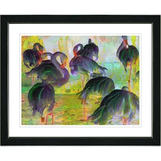 Studio Works Modern 'Flocking Flamingos - Green' Framed Art Print