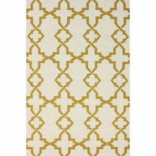 nuLOOM Handmade Morroccan Trellis Wool Flatweave Kilim Gold Rug (5' x 8')