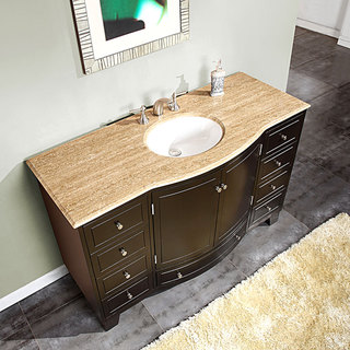 Silkroad Exclusive 55-inch Travertine Stone Top Bathroom Vanity