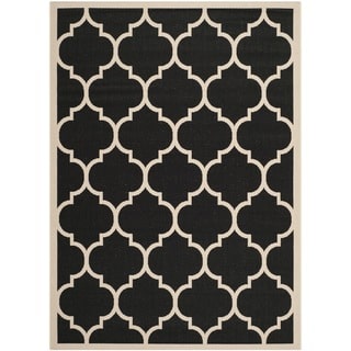 Safavieh Indoor/Outdoor Courtyard Geometric-Print Black/Beige Rug (6'7" x 9'6")