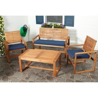 Safavieh Outdoor Living Ozark Brown/ Navy Acacia Wood 4-piece Patio Set