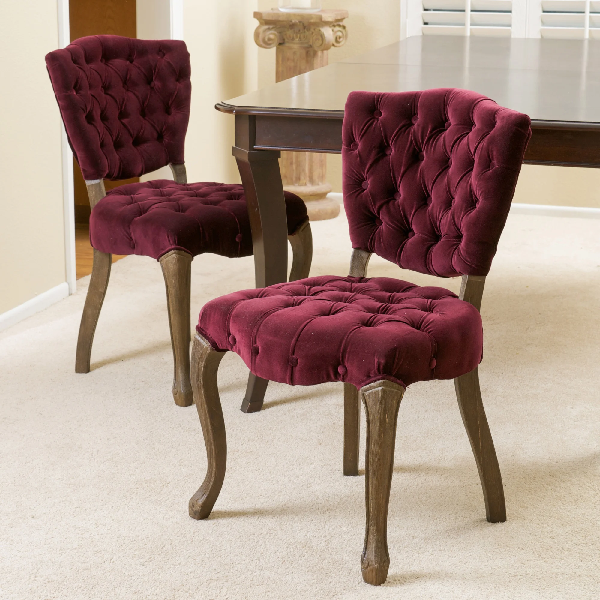 Bates Tufted Dark Purple Fabric Dining Chairs (Set of 2) by Christopher Knight Home